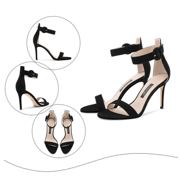 Enkla Nude Casual Sandaler Dam 2020 Läder Ankelband 10 cm Stilettklackar Peep Toe Sandaler