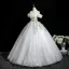 Fairytale Multi-Colors Lace Flower Appliques Pearl White Prom Dresses 2025 Ball Gown Off-The-Shoulder Short Sleeve Backless Floor-Length / Long Prom Formal Dresses