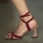 Schlicht Burgunderrot Freizeit Sandalen Damen 2020 Leder Knöchelriemen 7 cm Stilettos Peeptoes Sandaletten