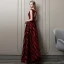 Chic / Beautiful Burgundy Evening Dresses  2018 A-Line / Princess Lace Flower Beading Crystal Scoop Neck Backless Sleeveless Floor-Length / Long Formal Dresses