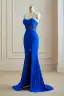 Sexy Bleu Roi Fendue devant Robe De Soirée 2024 Bretelles croisées Train De Balayage Satin Bretelles Spaghetti Trompette / Sirène Soirée Robe De Cérémonie