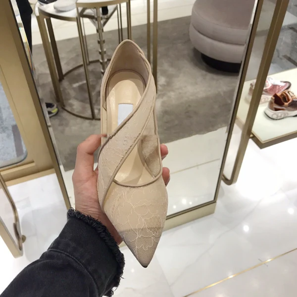 Charmig Svarta Fest Spets Pumps 2020 8 cm Stilettklackar Spetsiga Pumps