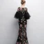 Chic / Beautiful Black Evening Dresses  2018 Trumpet / Mermaid Printing Scoop Neck 3/4 Sleeve Floor-Length / Long Formal Dresses