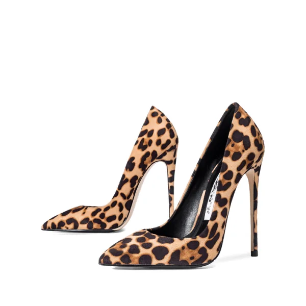 Mode Tan Afton Leopardmönstrad Pumps 2020 12 cm Stilettklackar Spetsiga Pumps