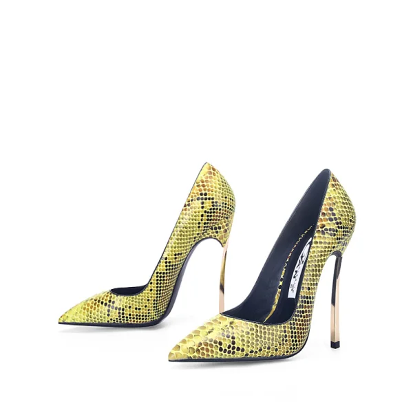 Fashion Gold Cocktail Party Snakeskin Print Pumps 2020 12 cm Stiletto Heels Pointed Toe Pumps