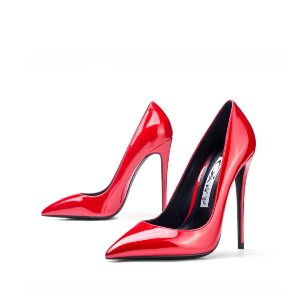 Schöne Rot Büro OL Lackleder Pumps 2020 12 cm Stilettos Spitzschuh Pumps
