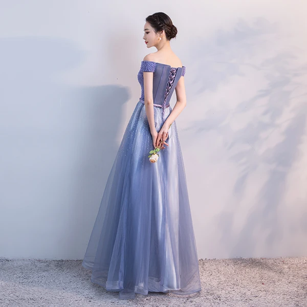 Scintillantes Lavande Robe De Soirée 2018 Princesse Perlage Noeud Faux Diamant De l'épaule Manches Courtes Longue Robe De Ceremonie