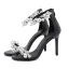 Sexy Black Cocktail Party Evening Party Womens Sandals 2021 Pearl Rhinestone Ankle Strap 10 cm Stiletto Heels Open / Peep Toe Sandals High Heels