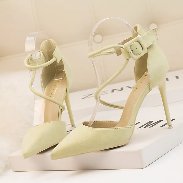 Chic / Beautiful Fuchsia Cocktail Party Suede Womens Sandals 2020 Ankle Strap 10 cm Stiletto Heels Pointed Toe Sandals