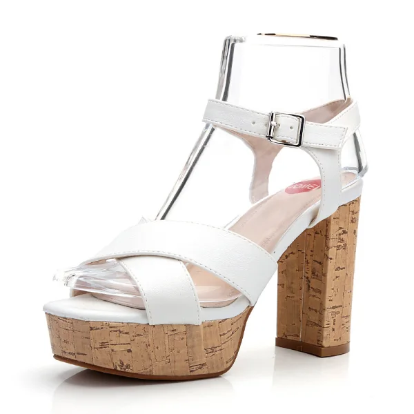 Fashion Yellow Street Wear Womens Sandals 2020 Ankle Strap 10 cm Thick Heels Open / Peep Toe Sandals