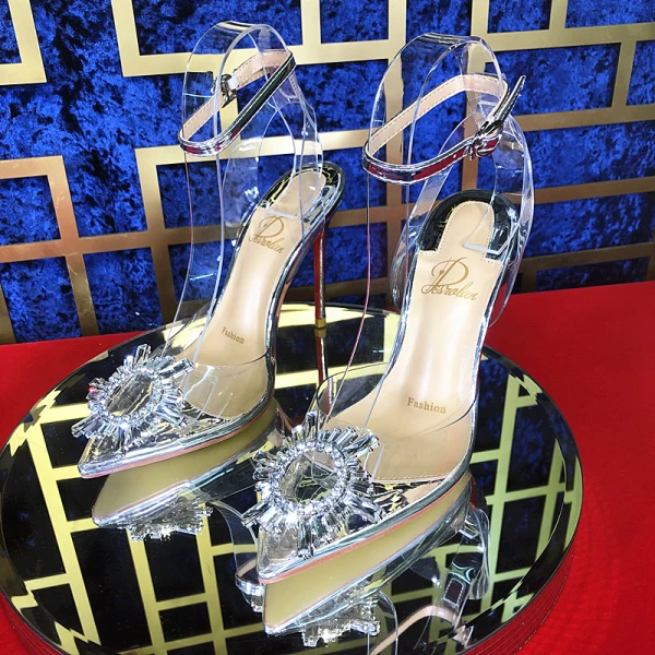 Sexy Gold Evening Party Womens Sandals 2020 Ankle Strap Rhinestone 10 cm Stiletto Heels Pointed Toe Sandals