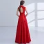 Chinese style Red Evening Dresses  2018 A-Line / Princess Appliques Lace Beading Crystal High Neck Backless Sleeveless Floor-Length / Long Formal Dresses