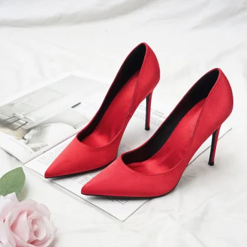 Eenvoudige Rode Kantoor Ol Satijn Pumps 2020 10 Cm Naaldhakken Stiletto Spitse Neus Pumps