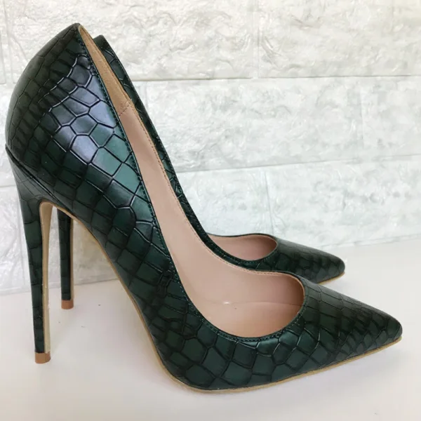 Modest / Simple Dark Green Street Wear Pumps 2020 Snakeskin Print 12 cm Stiletto Heels Pointed Toe Pumps