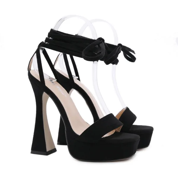 Sexy Noire Club de carnaval Sandales Femme 2021 Bride Cheville 13 cm Talons Aiguilles Peep Toes / Bout Ouvert Sandales Talons Hauts