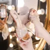 Sexet Gennemsigtig Sølv Krystal Sandaler Dame 2020 Streetwear Rhinestone 8 cm Tykke Hæle Peep Toe Sandaler