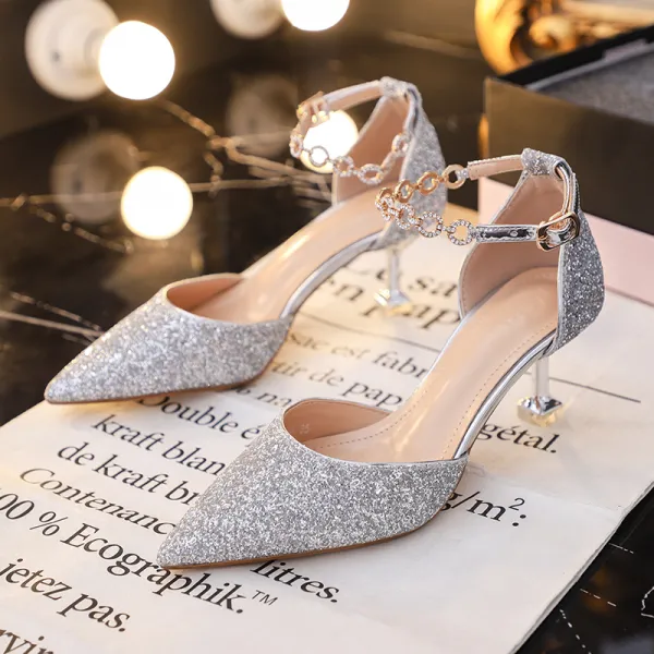 Closed toe silver heels for wedding hotsell