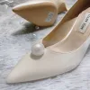 Elegant White Pearl Wedding Shoes 2020 Leather 10 cm Stiletto Heels Pointed Toe Wedding Pumps