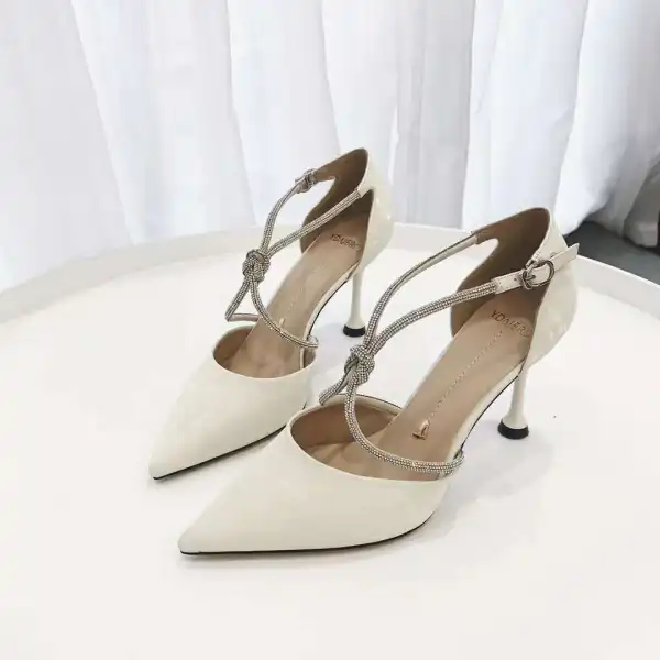 Fashion Black Street Wear Womens Sandals 2020 Rhinestone X-Strap 8 cm Stiletto Heels Pointed Toe Sandals
