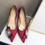 Elegant Burgundy Leather Wedding Shoes 2020 Pearl Rhinestone Bow 10 cm Stiletto Heels Pointed Toe Wedding Pumps