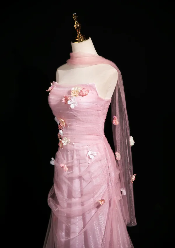 Sexy Rosa Glanz Perle Applikationen Abendkleider 2025 Meerjungfrau Bandeau Ärmellos Rückenfreies Lange Abend Festliche Kleider