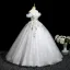 Fairytale Multi-Colors Lace Flower Appliques Pearl White Prom Dresses 2025 Ball Gown Off-The-Shoulder Short Sleeve Backless Floor-Length / Long Prom Formal Dresses