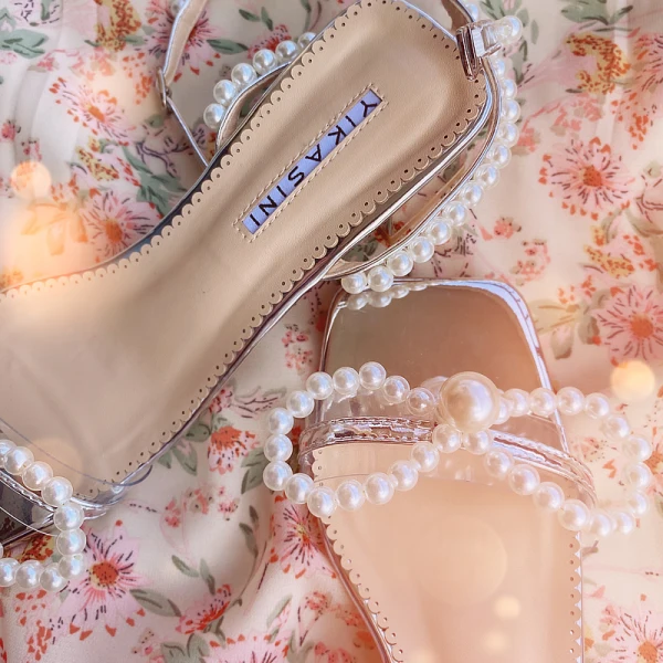 Sexy Été Argenté Dansant Sandales Femme 2020 Cuir Perle Bride Cheville 5 cm Talons Épais Peep Toes / Bout Ouvert Sandales