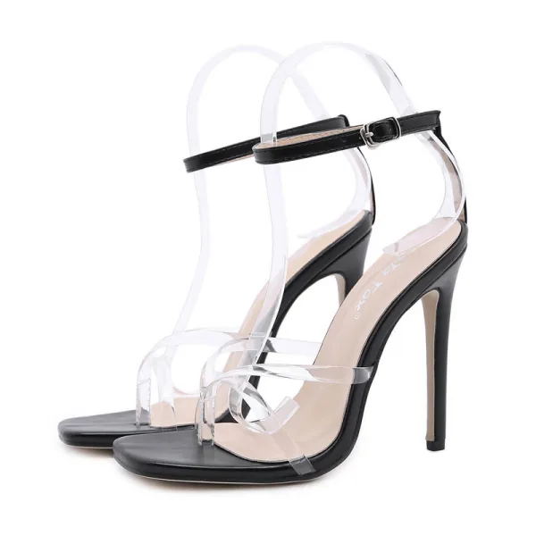 Sexy Club de carnaval Noire Sandales Femme Bride Cheville 2021 11 cm Talons Aiguilles Peep Toes / Bout Ouvert Sandales Talons Hauts