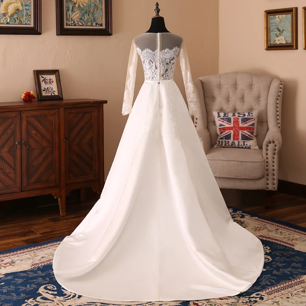 Simple Ivory Organza Scoop Neck Sweep Train Wedding Dress main image 1