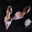 Elegant Blushing Pink Pearl Womens Sandals 2020 Leather Lace Flower Prom 4 cm Stiletto Heels Pointed Toe Sandals