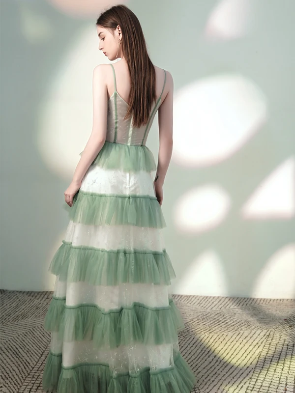 Chic / Beautiful Sage Green Evening Dresses  2020 A-Line / Princess Spaghetti Straps Sequins Sleeveless Backless Floor-Length / Long Formal Dresses