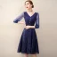Chic / Beautiful Navy Blue Homecoming Sequins Graduation Dresses 2020 A-Line / Princess V-Neck 3/4 Sleeve Knee-Length Formal Dresses