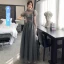 Chic / Beautiful Black Grey Bridesmaid Dresses 2021 A-Line / Princess Scoop Neck Beading Sequins Short Sleeve Backless Floor-Length / Long Bridesmaid Wedding Party Dresses