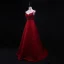 Chic / Belle Bordeaux Robe De Soirée 2018 Princesse Perlage En Dentelle Cristal Ceinture Paillettes Bretelles Spaghetti Sans Manches Dos Nu Train De Balayage Robe De Ceremonie