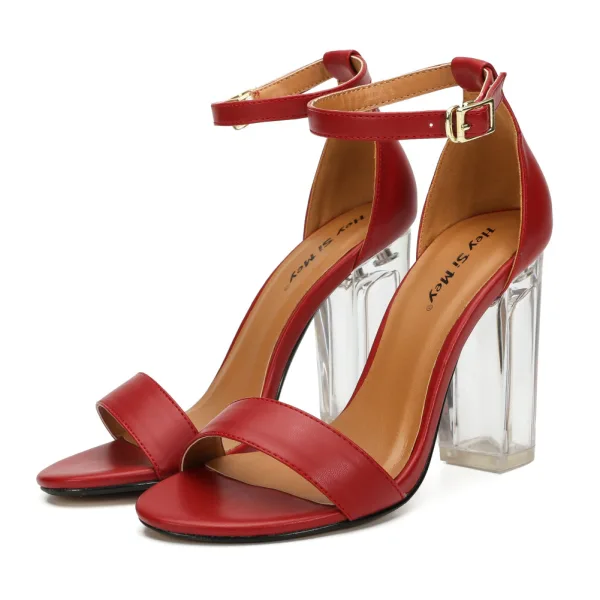 Schlicht Schwarz Strassenmode Sandalen Damen 2020 Knöchelriemen 10 cm Thick Heels Peeptoes Sandaletten
