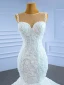 High-end Ivory Lace Cascading Ruffles Wedding Dresses 2021 Trumpet / Mermaid Scoop Neck Beading Sleeveless Backless Court Train Wedding