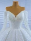 Luxus / Herrlich Ivory / Creme Brautkleider / Hochzeitskleider 2021 Ballkleid Quaste Perle Off Shoulder Perlenstickerei Pailletten Lange Ärmel Rückenfreies Hof-Schleppe Hochzeit