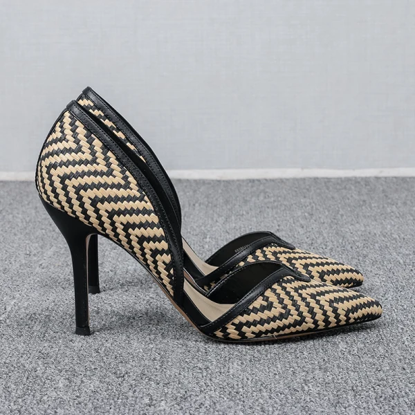 Chic / Beautiful Black Street Wear Womens Sandals 2020 Striped 8 cm Stiletto Heels Pointed Toe Sandals