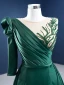 Elegant High-end Dark Green Satin Evening Dresses  2021 A-Line / Princess Scoop Neck Beading Sequins 3/4 Sleeve Sash Chapel Train Evening Party Formal Dresses
