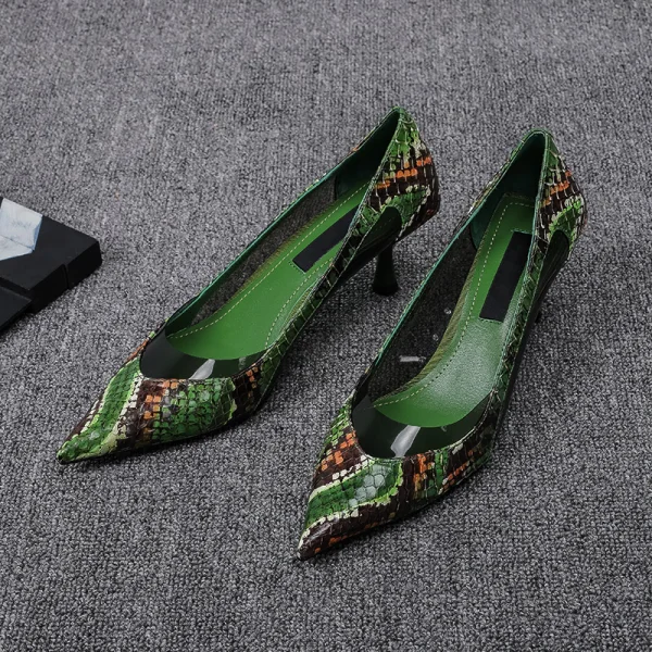 Chic / Beautiful Dark Green Street Wear Pumps 2020 Snakeskin Print 5 cm Stiletto Heels Pointed Toe Pumps