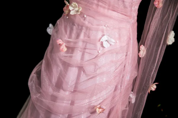 Sexy Rosa Glanz Perle Applikationen Abendkleider 2025 Meerjungfrau Bandeau Ärmellos Rückenfreies Lange Abend Festliche Kleider