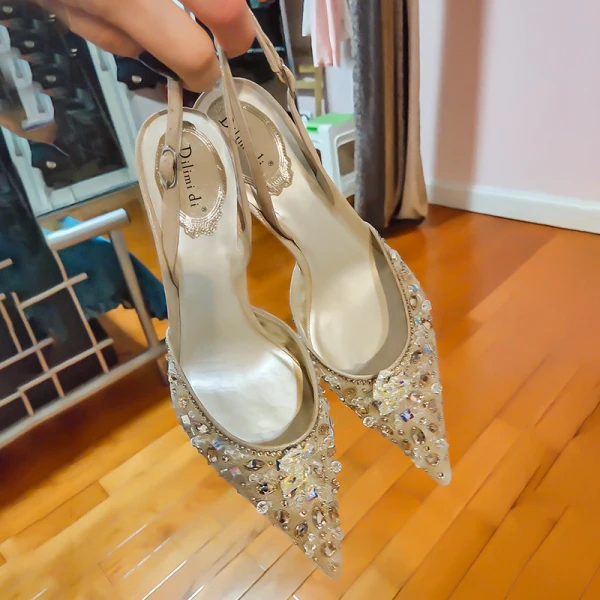 Charmant Himmelblau Strass Pailletten Brautschuhe 2020 Slingpumps 7 cm Stilettos Spitzschuh Hochzeit High Heels