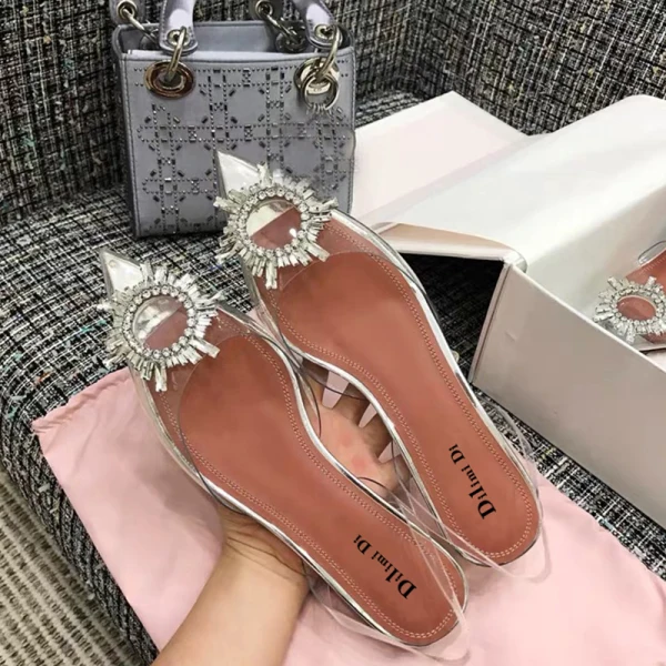 Transparent Chic / Beautiful Summer Silver Street Wear Rhinestone Flat Womens Sandals 2020 Pointed Toe