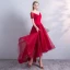 Chic / Beautiful Burgundy Evening Dresses  2018 A-Line / Princess Asymmetrical Short Sleeve V-Neck Backless Formal Dresses