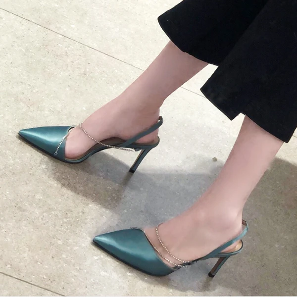 Chic / Beautiful Black Cocktail Party Slingbacks Womens Sandals 2020 Rhinestone 8 cm Stiletto Heels Pointed Toe Sandals