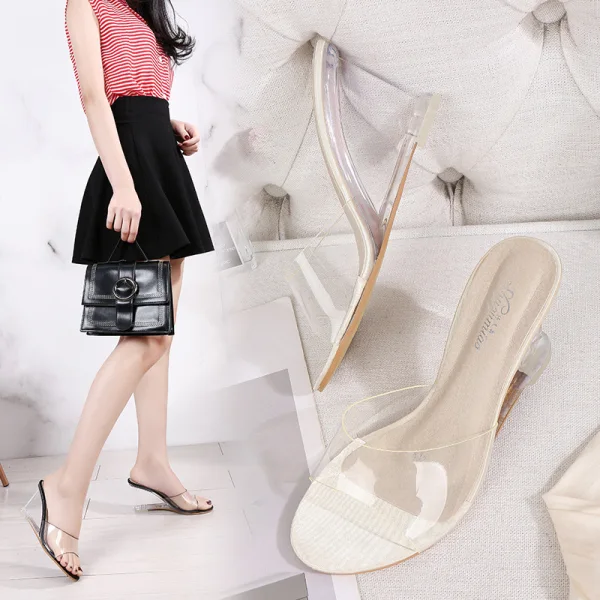 Transparent Silver Street Wear Womens Sandals 2020 8 cm Wedges Open / Peep Toe Sandals