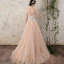 Chic / Belle Champagne Robe De Mariée 2018 Princesse En Dentelle Fleur Perle Encolure Dégagée Dos Nu Mancherons Train De Balayage Mariage