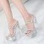 Transparent Sexy Weiß Karneval Club Strass Sandalen Damen 2020 14 cm Thick Heels Spitzschuh Sandaletten