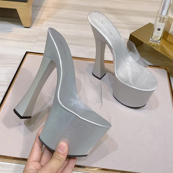 Transparent Summer Rave Club Womens Sandals 2020 17 cm Thick Heels Open / Peep Toe Sandals