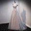 Chic / Beautiful Grey Evening Dresses  Prom Dresses 2021 A-Line / Princess Off-The-Shoulder Beading Sequins Lace Flower Sleeveless Backless Sweep Train Evening Party Prom Formal Dresses